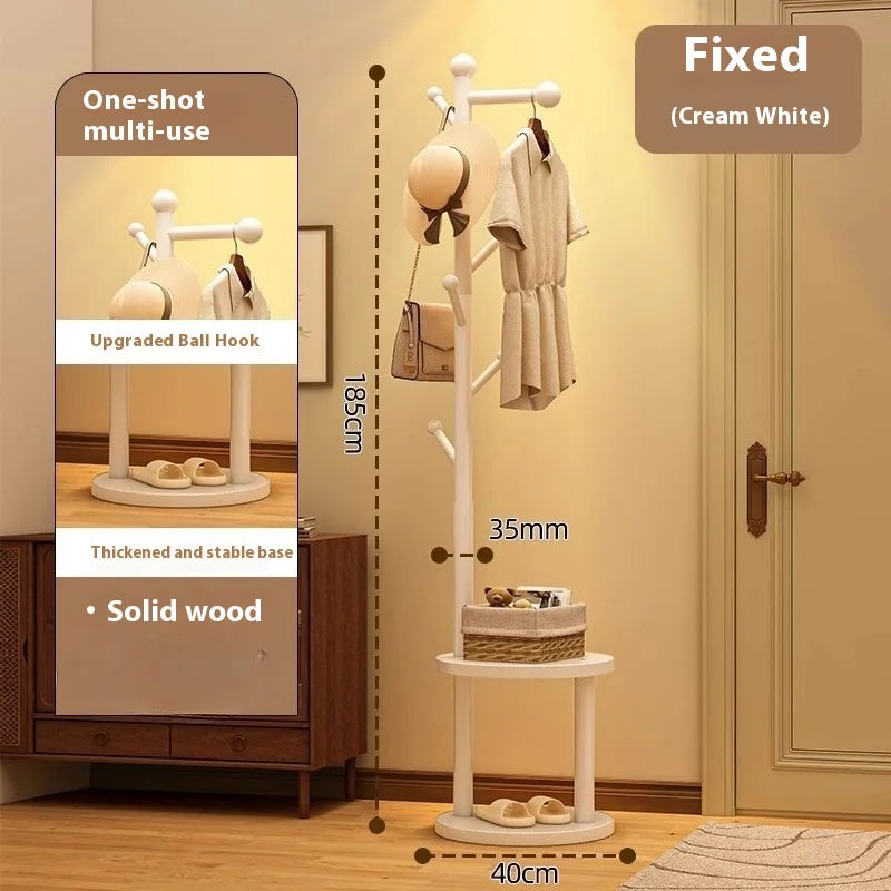 Solid Wood Floor Coat Rack Standing Clothes Hanger Stand Multilevel Shelf Hat Bag Organizer Entrance Hall Bedroom Living Room