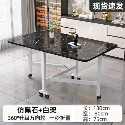 Folding dining table for small household multifunctional folding rock board table rectangular living room movable dining table