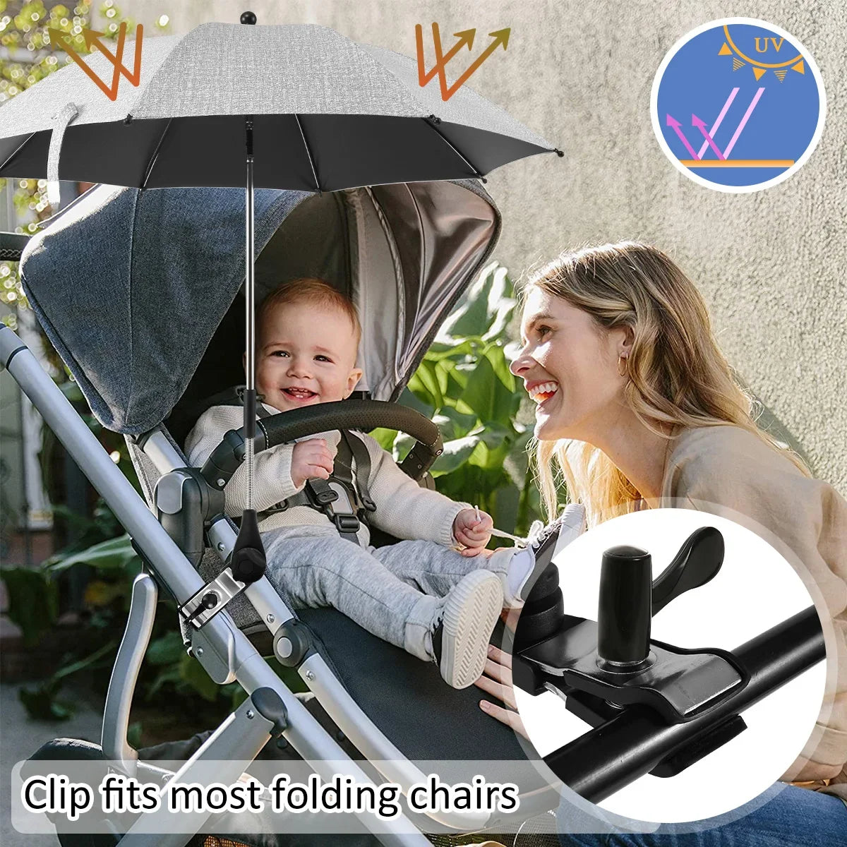 Universal Baby Stroller Umbrella UV Sun Rain Protection Parasol 360° Adjustable Sunshade Patio Beach Chair Umbrella Rainproof