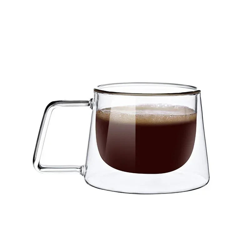 JUSTINLAU 200ML Espresso Cup Heat-resistant Double Wall Glass Coffee Mug with Handle Cappuccino Latte Breakfast Tea Water Cups