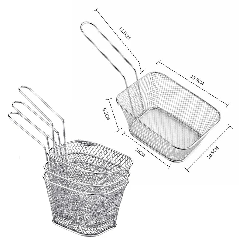 4Pcs Mini Square Fry Basket Stainless Steel French Fries Fry Basket with Handle Deep Food Serving Baskets For Onion Rings Snacks