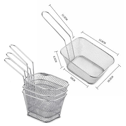 4Pcs Mini Square Fry Basket Stainless Steel French Fries Fry Basket with Handle Deep Food Serving Baskets For Onion Rings Snacks