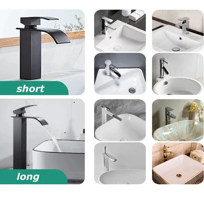Waterfall Wash Basin Stainless Steel High And Low Faucet Black Hot And Cold Toilet Wash Basin Bathroom Home