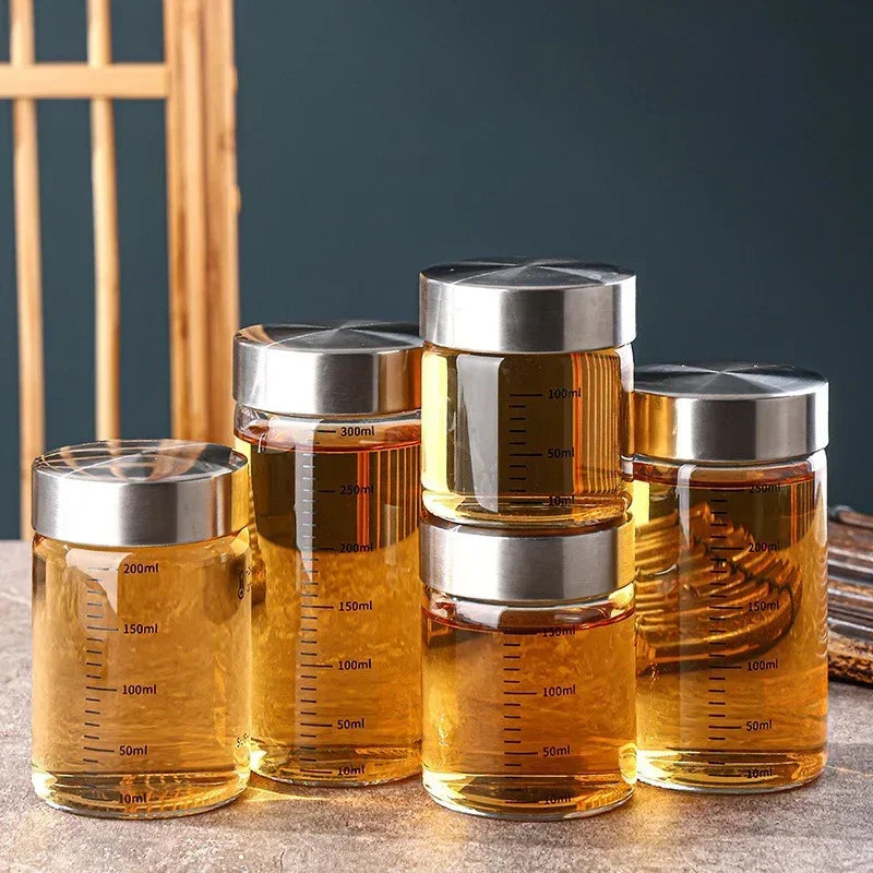 100-500ml Glass Bottle with Scale High Borosilicate Heat-resistant Glass Seal Jar Kitchen Seasoning Spices Storage Bottle Gadget