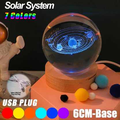 3D Crystal Lights Lamp RGB Glowing Planetary Galaxy Night Light Crystal Ball Night Lights Bedside Home Decor Christmas Gift