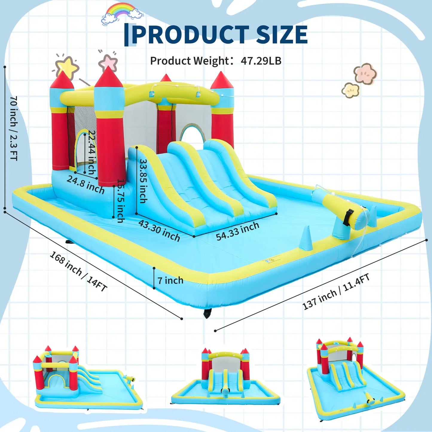 15x11FT Inflatable Bounce House With 450W Blower 7-In-1 Wet Dry Water Slide Kids Jumping Castle For Indoor Outdoor Backyard
