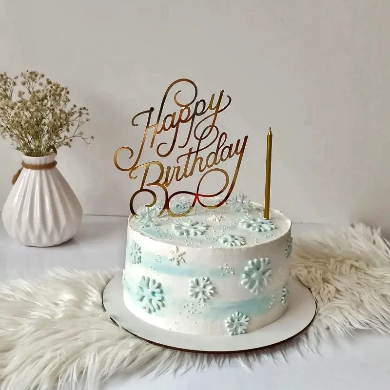 New Simple Style Happy Birthday Cake Topper Flank Footless Gold Acrylic Kids Party Cake Toppers Baby Shower Dessert Decoration