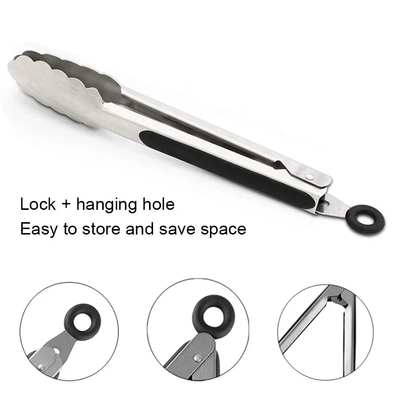 9/12/16 inch stainless steel BBQ grilling tongs salad food clip non-slip handle bread serving Tong cooking barbecue clip clamp