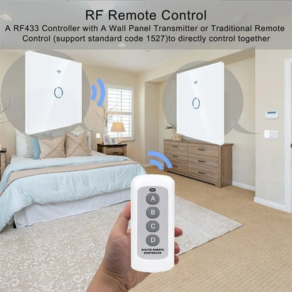 Work With Tuya WiFi Smart Switch Works With Alexa With/Without Neutral Wire Wireless RF433 Wall Touch Sensor Switch