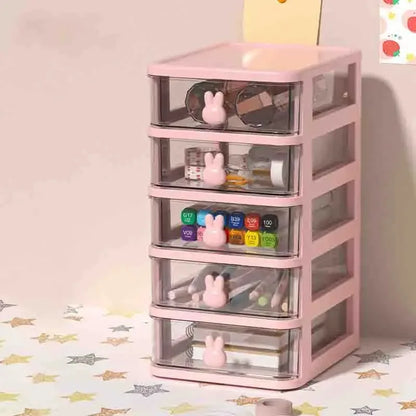 2-5 Layers Clear Stacking Drawer Organizer Multi-Tier PP Storage Box Cartoon for Office/Beauty Products, Modular Desktop System