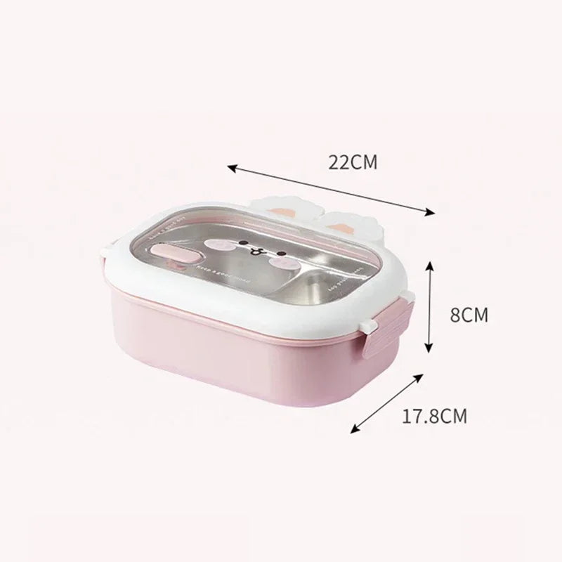 Stainless Steel Bento Box Creative Rabbit Design Divides Sealed Portable Lunch Box with Buckle for Children Student Cute Gifts