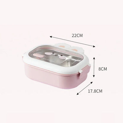 Stainless Steel Bento Box Creative Rabbit Design Divides Sealed Portable Lunch Box with Buckle for Children Student Cute Gifts