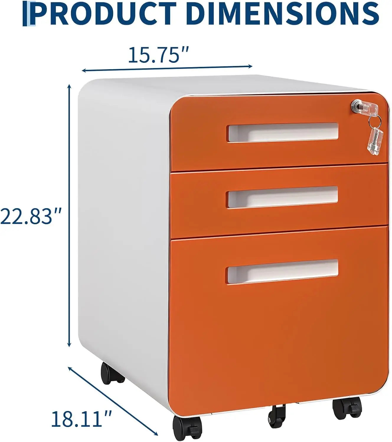 Lockable Secure 3-Drawer Metal File Cabinet Mobile Under Desk Storage on 5 Wheels, Anti-Tilt, for Home Office Organization