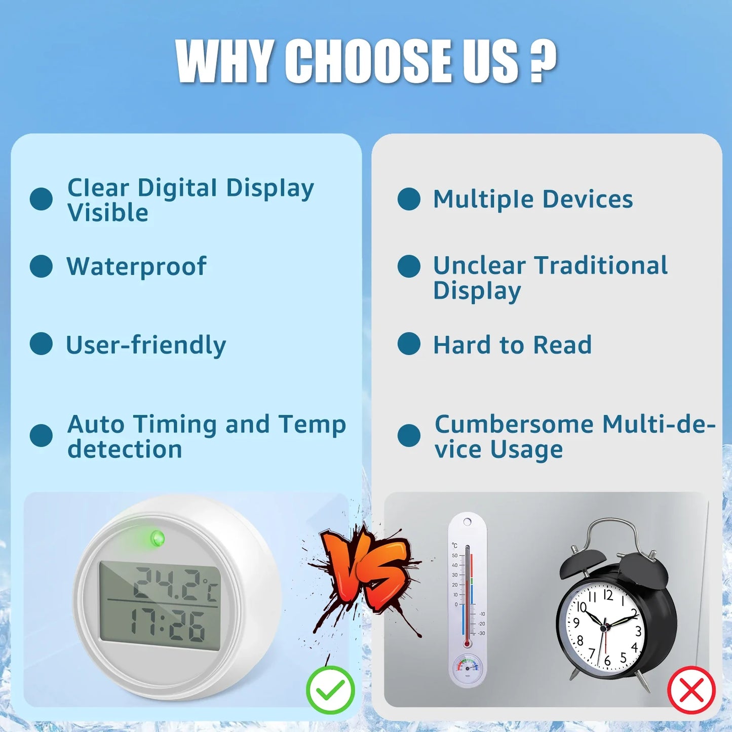 1/2Pcs Ice Bath Thermometer with Timer Small Floating Waterproof Thermometer with Clear Display Flashing Light for Hot-Cold Bath