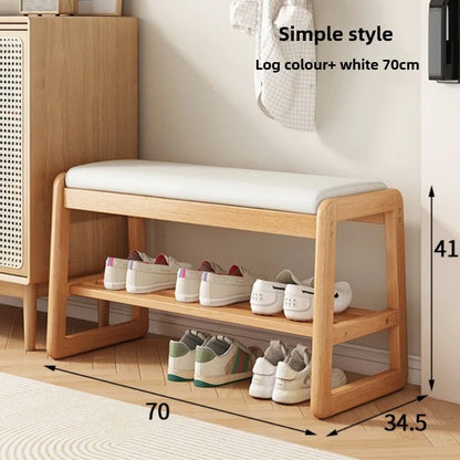 Teng woven shoe changing stool, entrance door, home door, multi-layer storage, solid wood, can sit on shoe stool