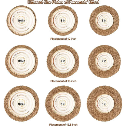 Round Woven Placemat Boho Rattan Placemats Natural Water Hyacinth Placemat Farmhouse Weave Place Mats Braided Wicker Table Mats