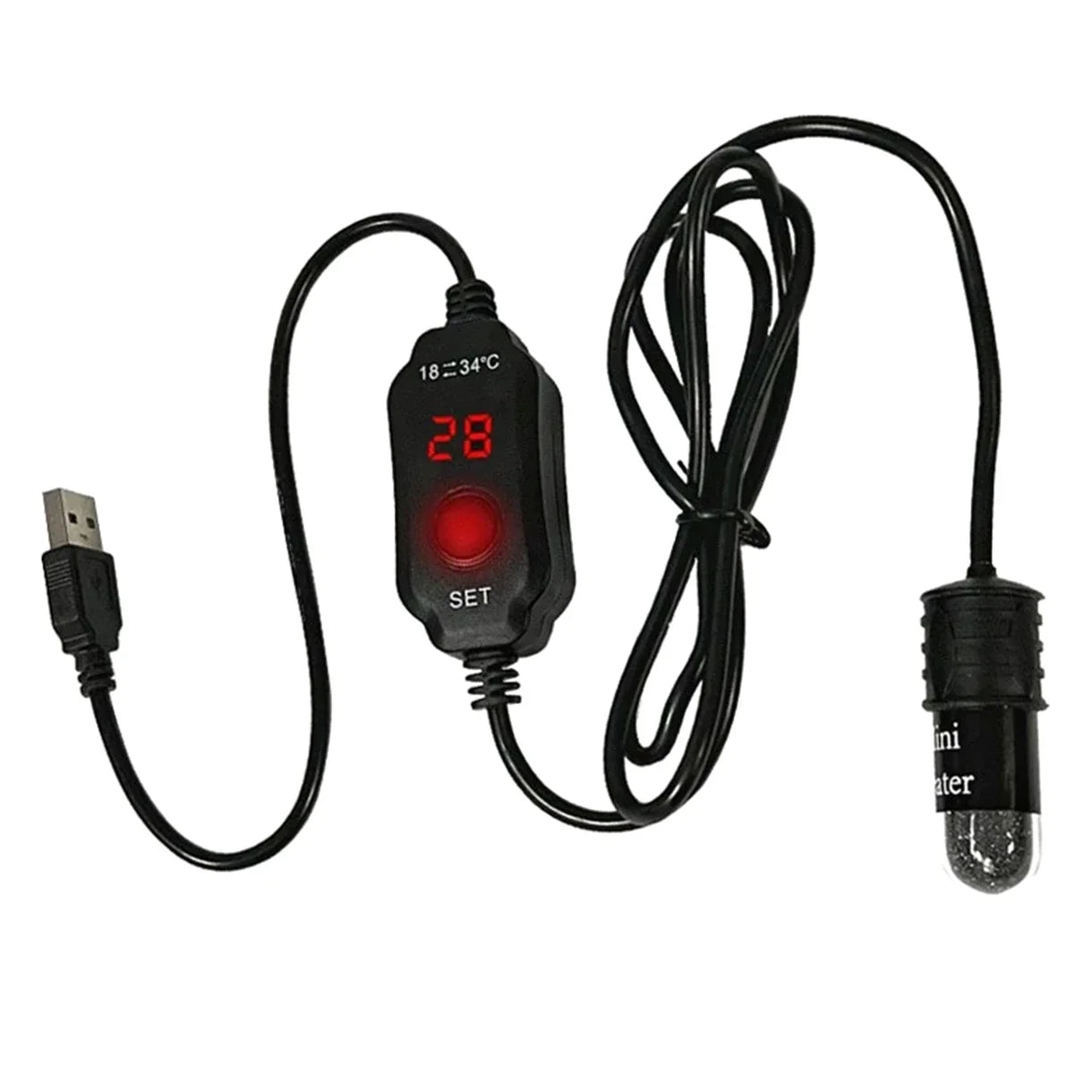 10W Mini Aquarium Heater for Small Fish Tank Constant Temperature Heater with Digital Display Adjustable 5V/2A USB heating rod