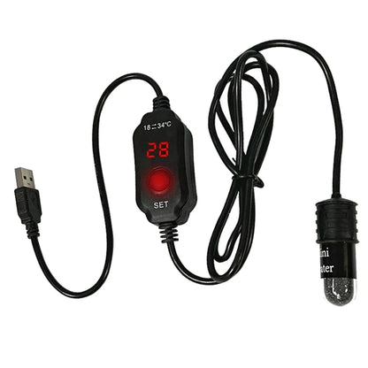 10W Mini Aquarium Heater for Small Fish Tank Constant Temperature Heater with Digital Display Adjustable 5V/2A USB heating rod