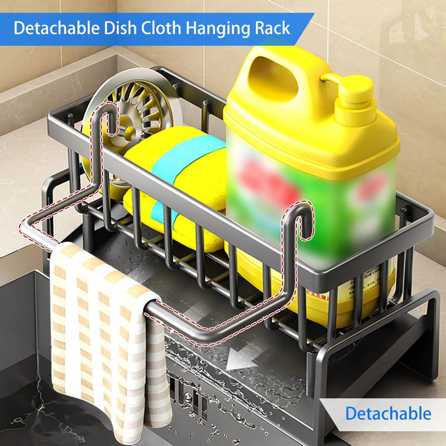 Sink Organizer Dish Brush Holder Rustproof Plastic Sink Sponge Holder with Auto Drain Tray Kitchen Soap for Brush Soap