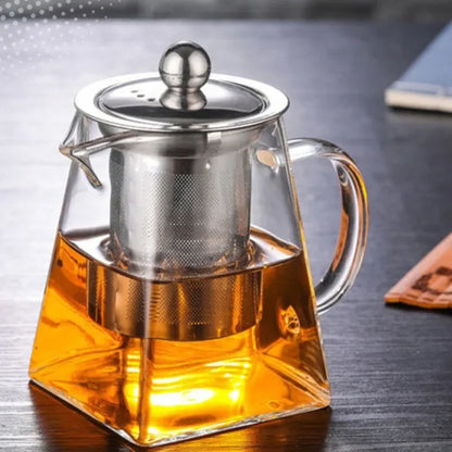 350/550/750ML Glass Teapot with Strainer Transparent Four Sided Fair Cup Glass Teapot Office Household Summer Winter Drinkware