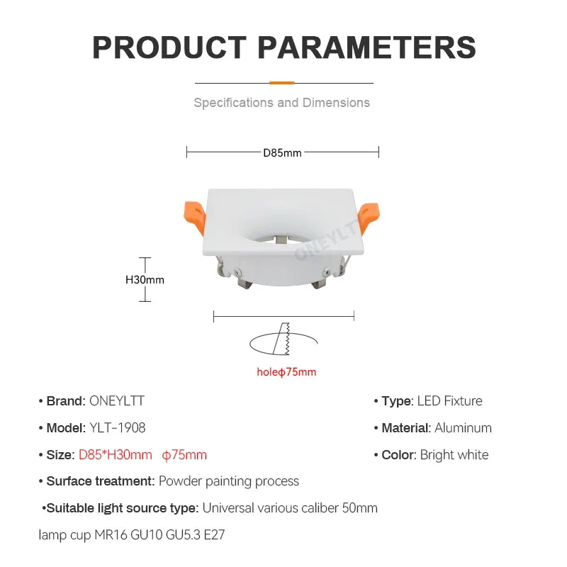 Hot sale 2022LED module MR16 anti-glare led spotlight fixture aluminum round square gu10 embedded led downlight frame