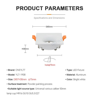 Hot sale 2022LED module MR16 anti-glare led spotlight fixture aluminum round square gu10 embedded led downlight frame