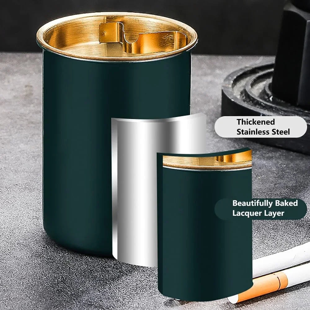 Windproof Stainless Steel Ashtray with Lid, Smokeless Cigar Ashtray for Indoor Outdoor Patio Use, 1PC Home Smoking Accessory