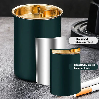 Windproof Stainless Steel Ashtray with Lid, Smokeless Cigar Ashtray for Indoor Outdoor Patio Use, 1PC Home Smoking Accessory