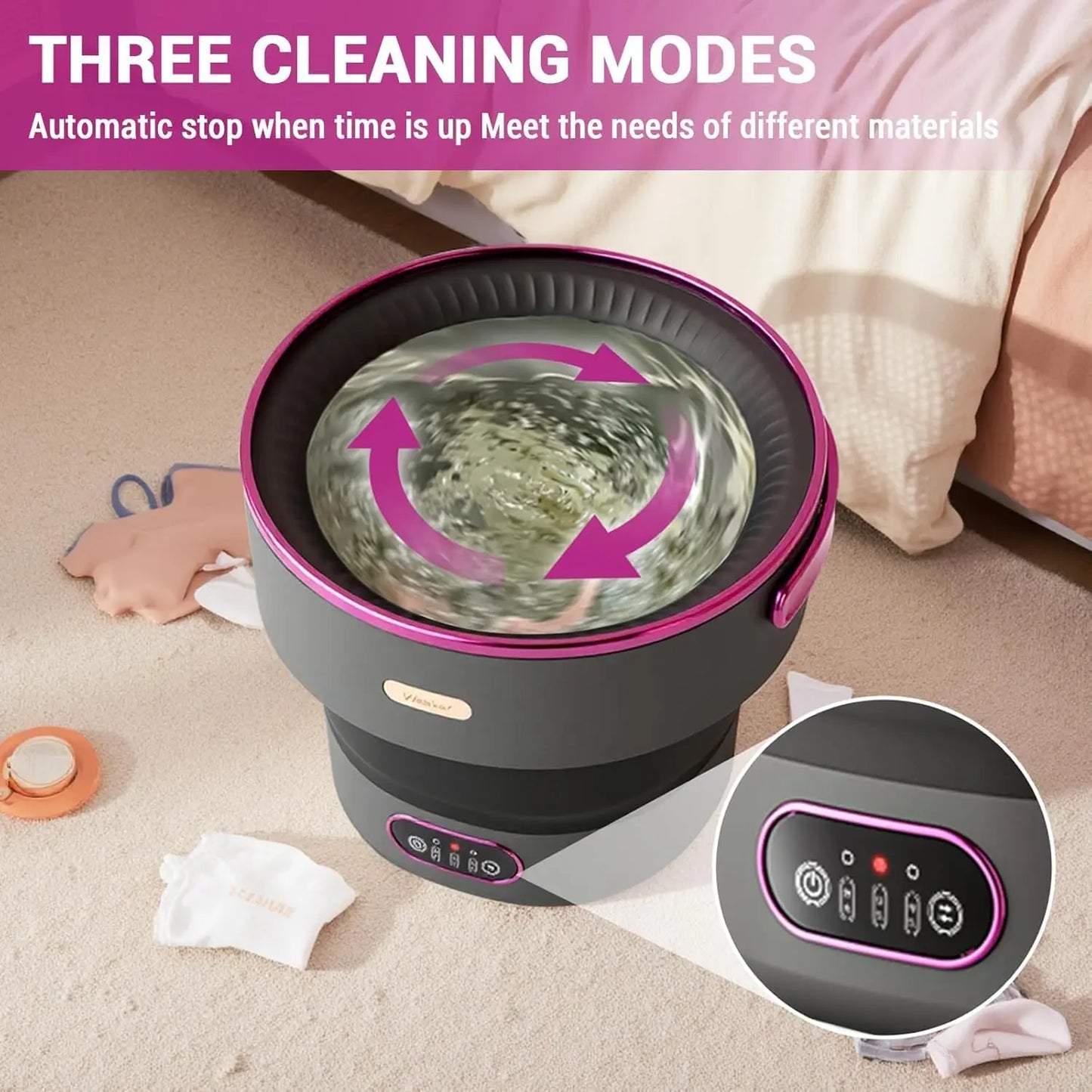 Collapsible Mini Washing Machine and Spin Dryer 13L Portable Washer 3 Cleaning Modes for Baby Clothes Underwear Socks Travel RV