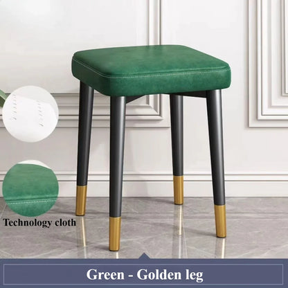 Modern Cushioned Stool for Dining Room, Living Room, Bedroom, and Office | with Golden Foot Cover, Criss-cross Construction Leg