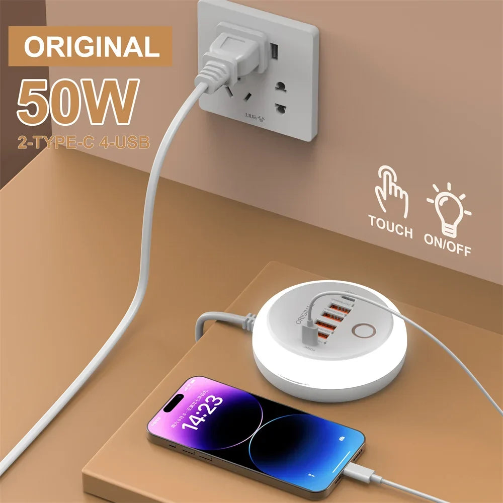 Multi Ports PD Type C Fast Charging Wall Charger 50W USB Charger USB Hub For Samsung iPhone Xiaomi EU/US/UK Plug Phone Charger
