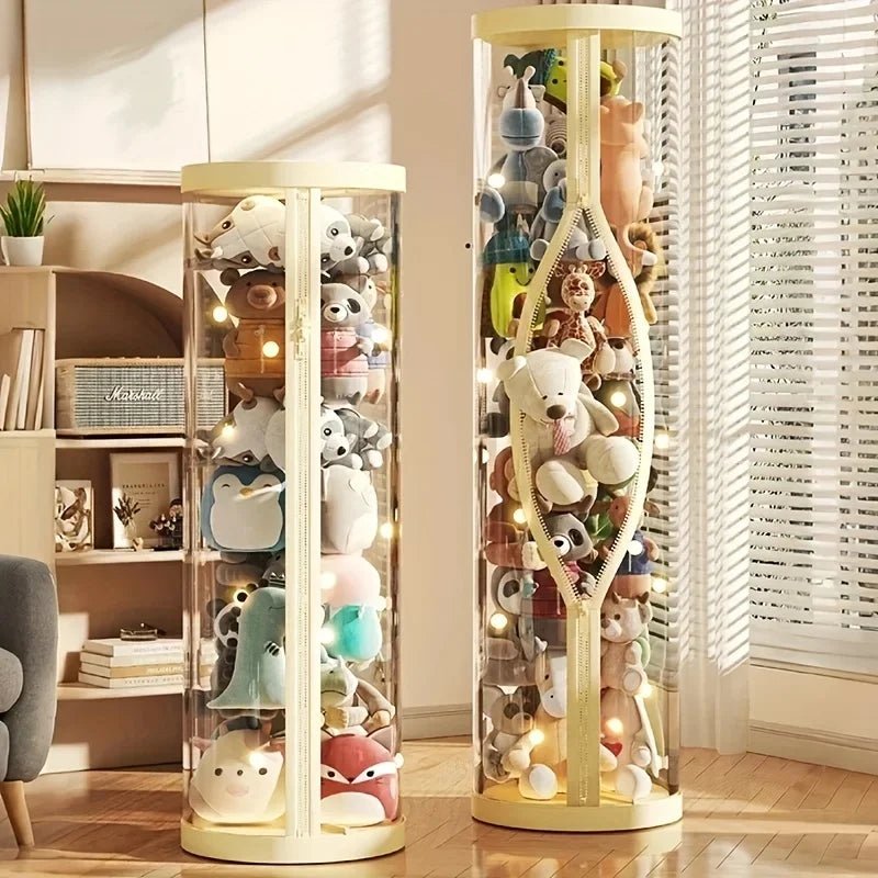Transparent Storage Box Put Dolls Plush Toys Storage Cylinder with Lid Perfect for Christmas & Halloween Decor All-Round Display
