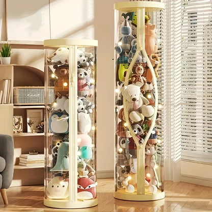 Transparent Storage Box Put Dolls Plush Toys Storage Cylinder with Lid Perfect for Christmas & Halloween Decor All-Round Display