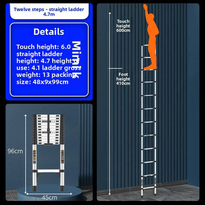 Stainless steel telescopic ladder thickened straight ladder folding herringbone ladder portable household ladder