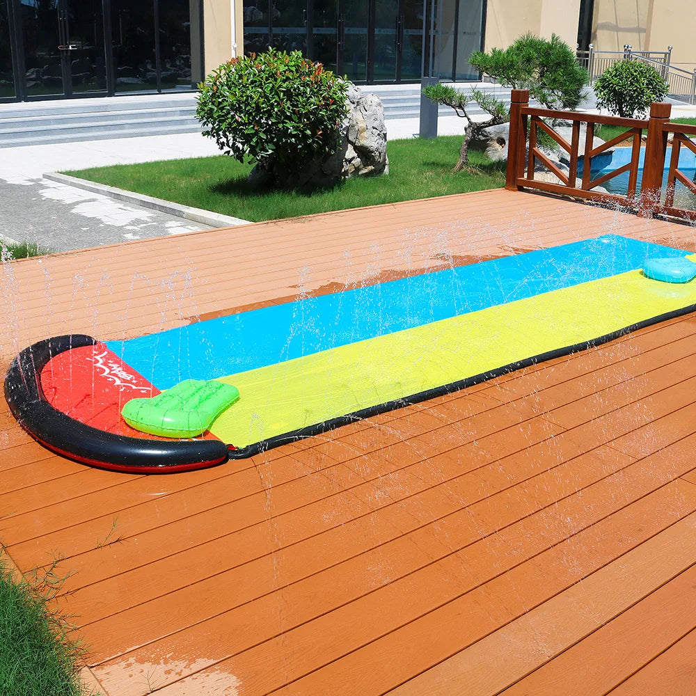 Outdoor double water slide, summer water play, grassland, single water slide, surfboard, PVC inflatable water slide