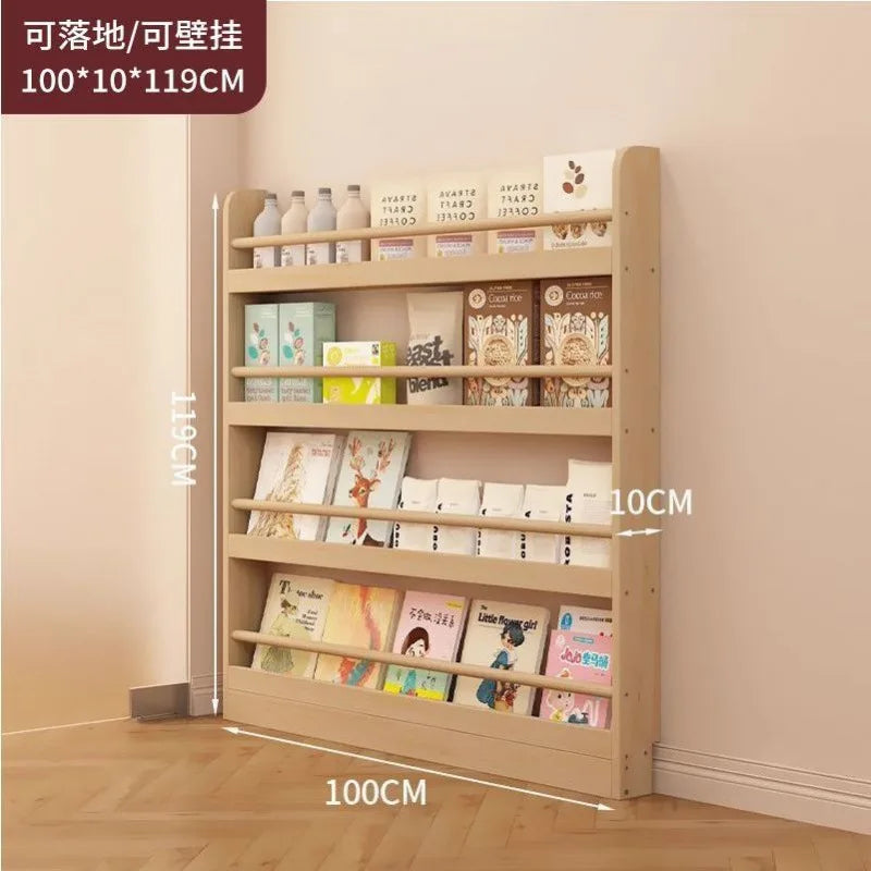 Corner storage rack, ultra-thin solid wood floor-standing bookcase, door back storage rack, narrow cabinet, wall-mounted childre