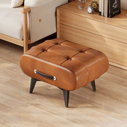 Foldable Foot Stool Extra Thick PU Leather & High-Density Foam, Portable Ottoman for Living Room/Bedroom/Office, Non-Slip Base