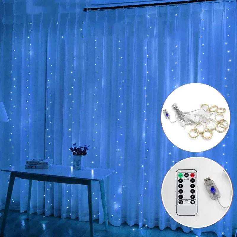 3M LED Curtain Garland Fairy String Lights Christmas Holiday Party Wedding Decoration USB Remote 8 Modes Waterfall Lighting
