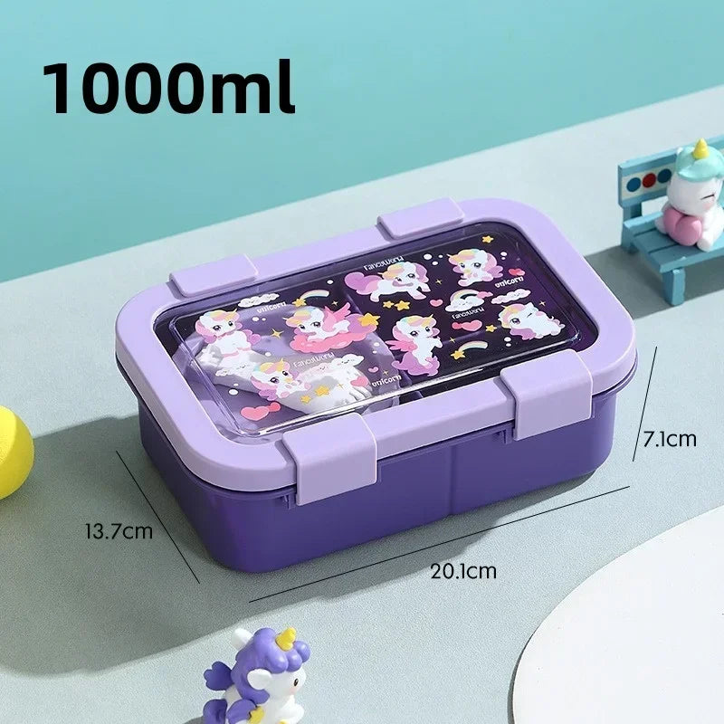 1000/1350ml Portable Cartoon Bento Box with Soup Bowl  Lunch Box Buckle Design Sealed Leak-proof Picnic Food Storage Container