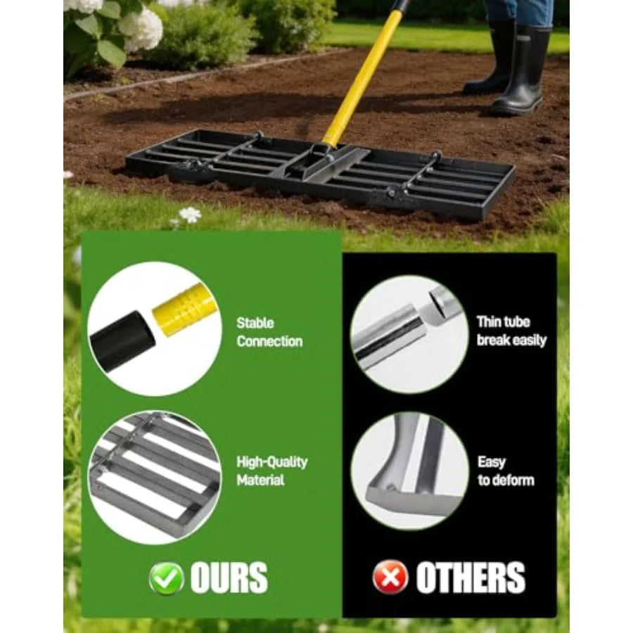 Lawn Leveling Rake 30 Inch Yard Lawn Leveling for Soil with 78" Adjustable Steel Handle Heavy Duty Effort Saving Landscape Lawn