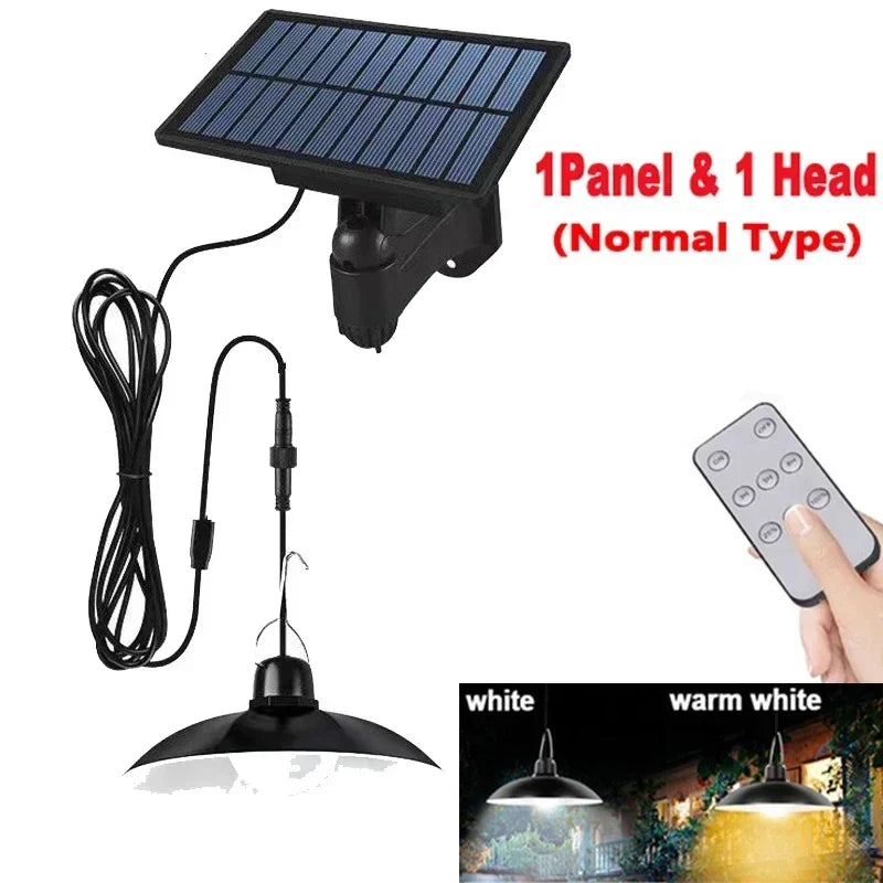 Solar Chandelier Outdoor, Waterproof LED Lamp Double-head Pendant Light Decorations with Remote Control for Indoor Shed Barn Roo