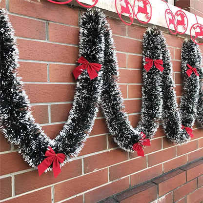 2/4MGreen Christmas Tree Decoration Ribbon Garland Christmas TreeBar Tops Ornaments Xmas Tinsel Grass Ring Family Reunion Party