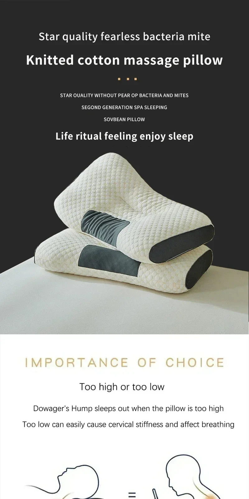 High Quality Washable Knitted Massage Pillow, Hypoallergenic Non-Collapse Neck Support Pillow for Better Sleep & Household Use
