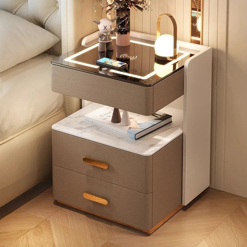 Smart bedside table with sensor light fingerprint lock Bluetooth speaker USB interface wireless charging bedroom bedside table