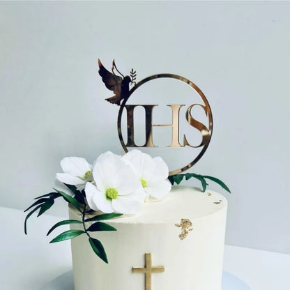2025 Christ Cross Birthday Cake Topper Gold Acrylic Dove Cross Eucharist Baptism Party Communion Baptism Cake Topper Decoration