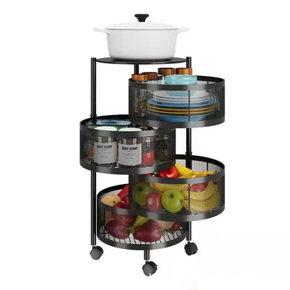 Kitchen Organizer Trolley Cart Rolling Foldable Portable Storage Multi Tier Round Fruit Vegetable Shelf No Assembly Furniture