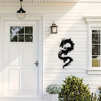 1pc Oriental Dragon Metal Wall Sculpture - 15.75x8.19 Inch Art Deco Iron Wall Art, Black Dragon Design for Home, Patio