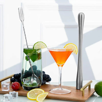 PGY 2Pcs Stainless Steel Cocktail Muddler with Bar Mixing Spoon Cocktail Muddler Long Drink Stirrer Bartender Bar Accessories