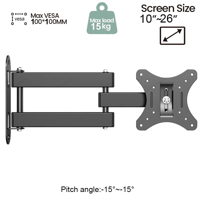Full Motion TV Monitor Wall Mount Bracket Articulating Arms Swivel Tilt Extension Rotation for Most 10-32 Inch Flat Curved TVs