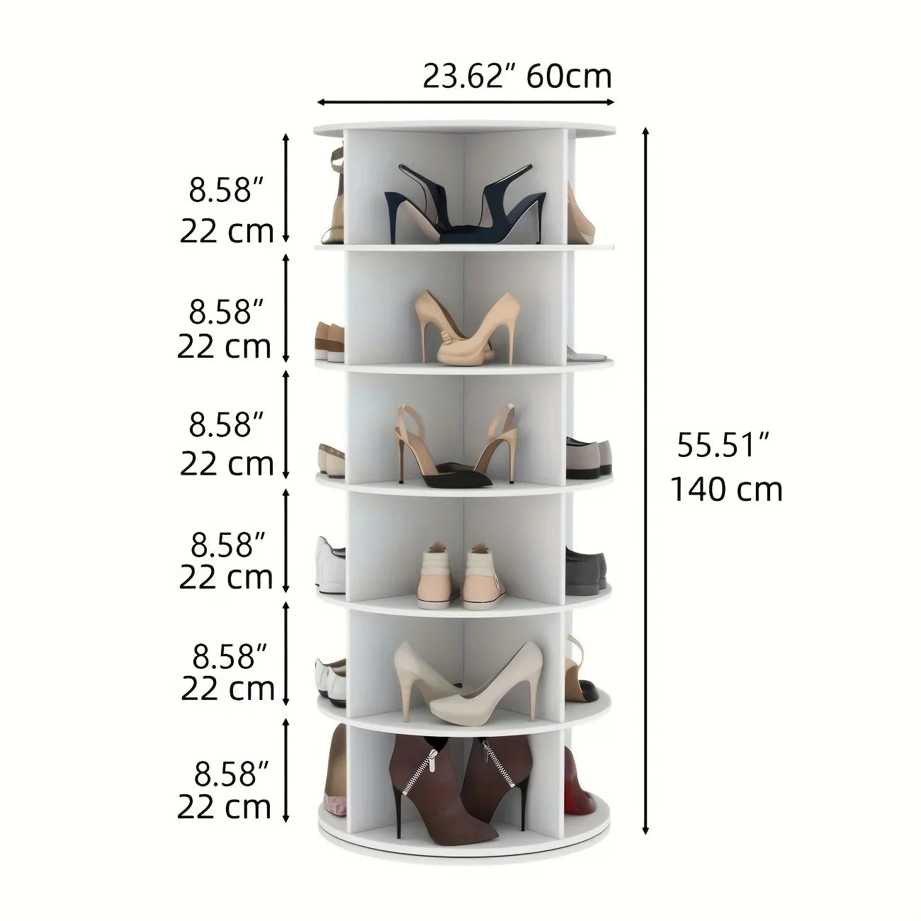 6-Tier Spinning Shoe Rack Organizer - 360 Rotating Tower with Lazy Susan, Heavy Duty Metal Storage for Living Room & Hallway